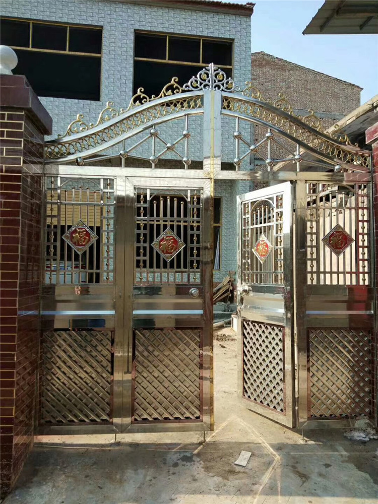 不锈钢庭院门 户外门 格栅门 大门 玫瑰金门 非标大门 别墅大门