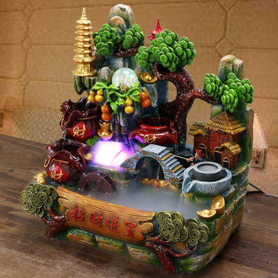 招财进宝发财树流水吉祥风水摆件 开业假山乔迁送礼品家居装饰品