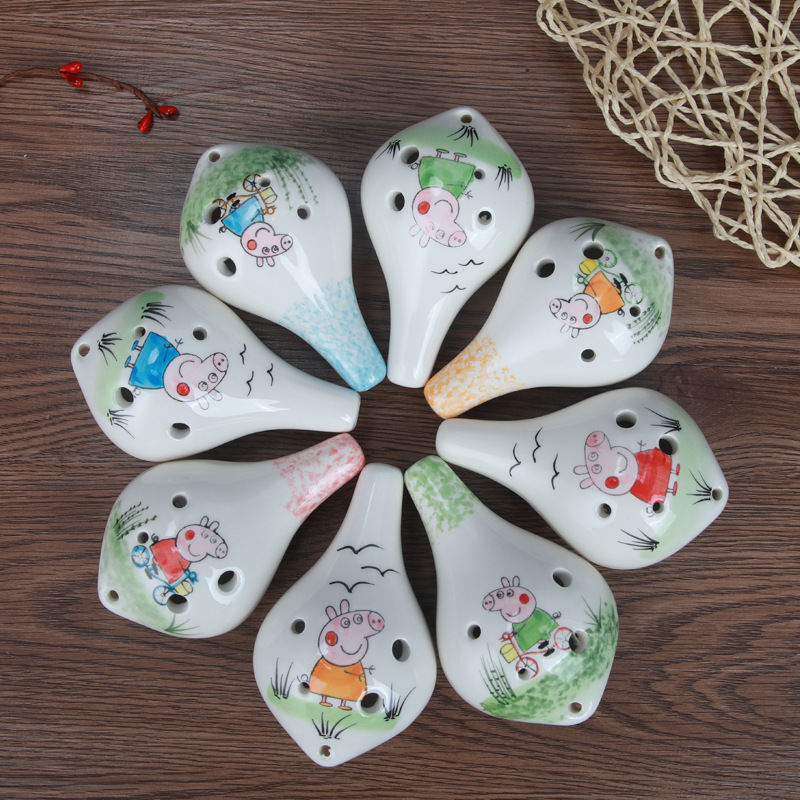 6孔陶笛批发 佩奇乔治卡通陶笛混合批发 景区景点地摊进货批发荧光笔