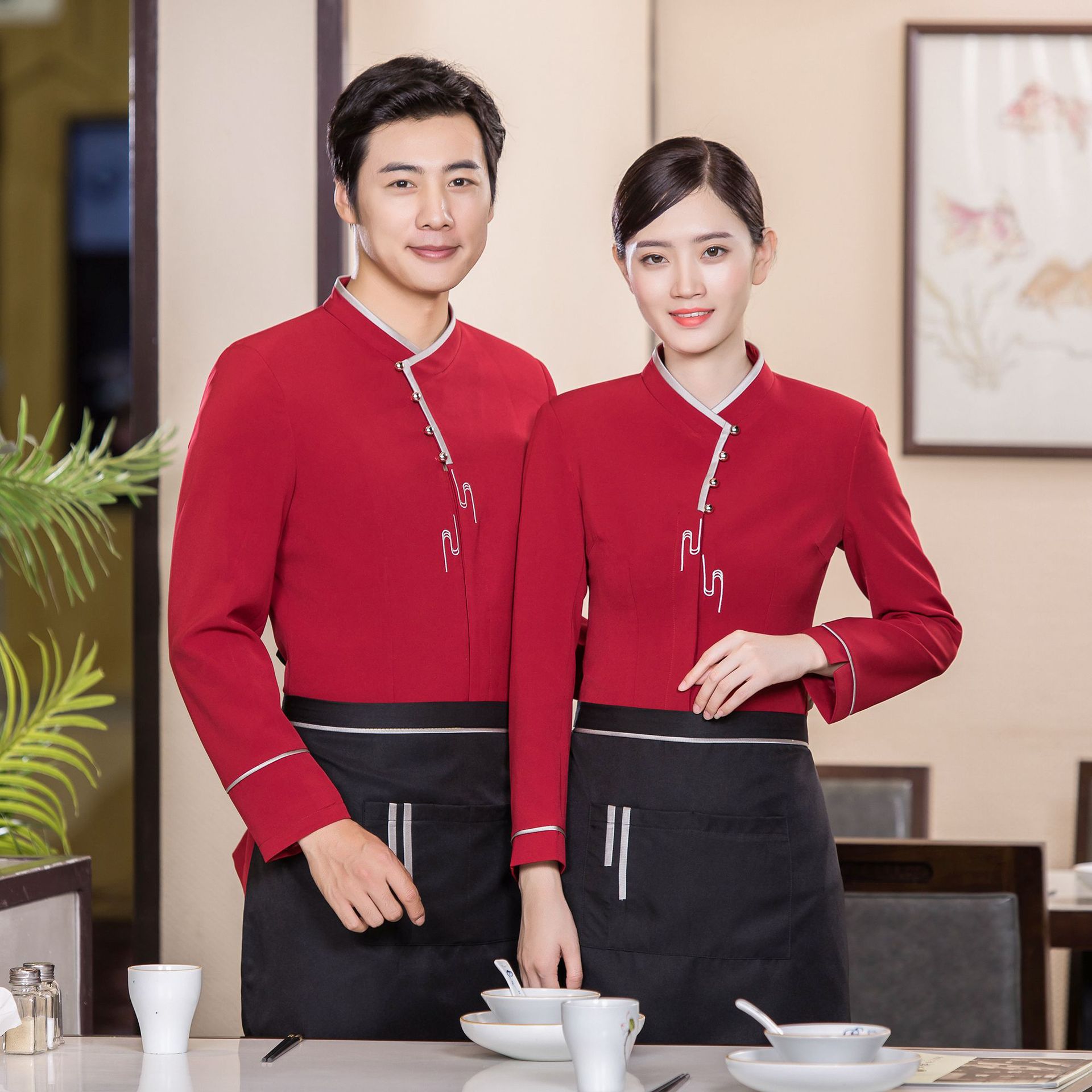 酒店工作服长袖秋冬装女中式餐厅餐饮饭店火锅店服务员工作服定制