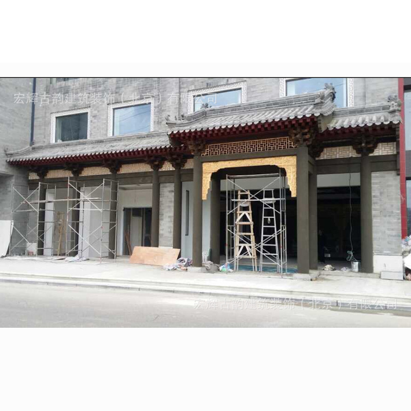 仿古彩绘门楼 中式木制门头 古建酒店茶馆门楼定制北京中式装饰厂