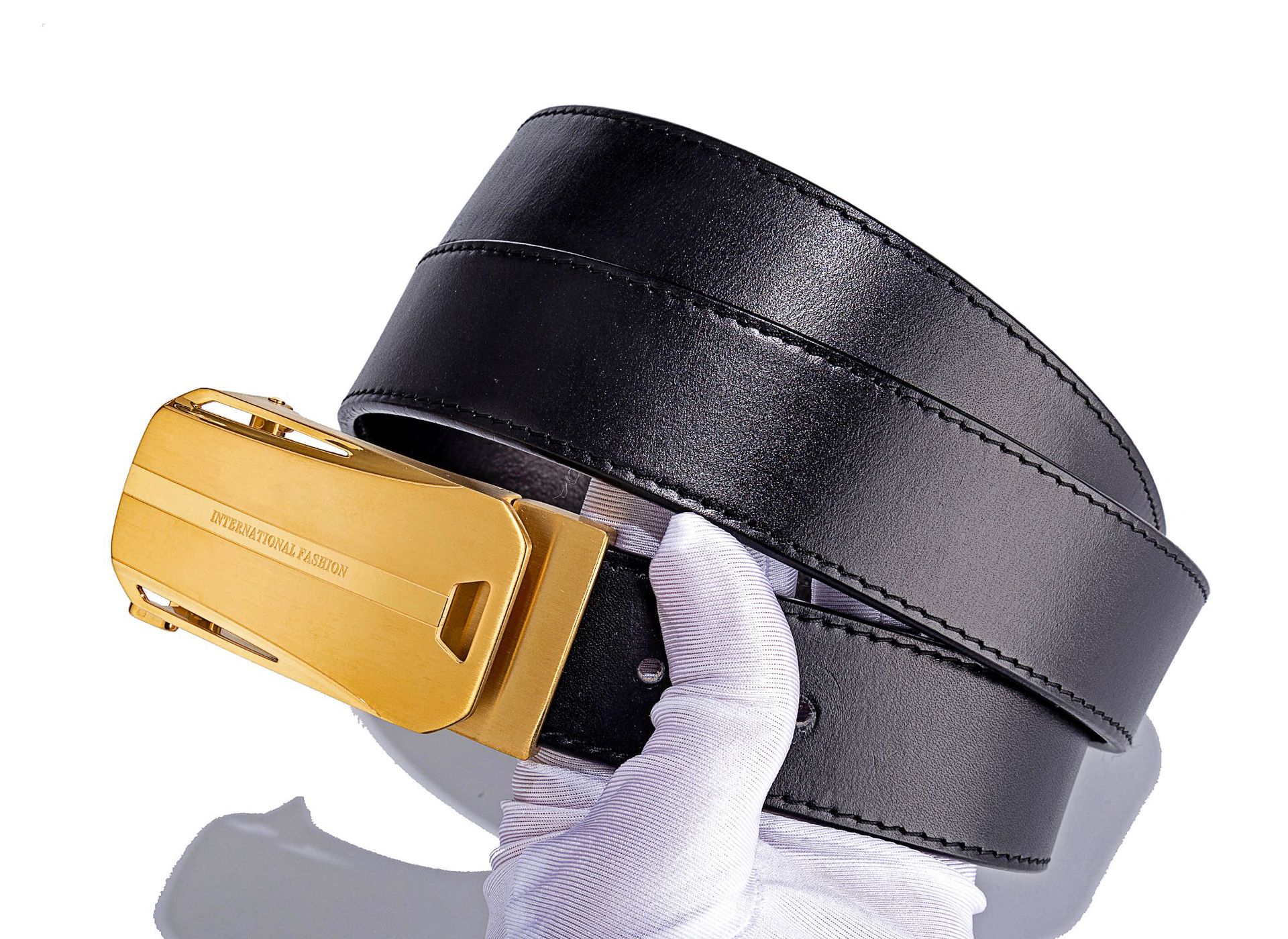 男士不锈钢扣头真皮腰带 意大利进口头层牛皮纯牛皮自动扣皮带