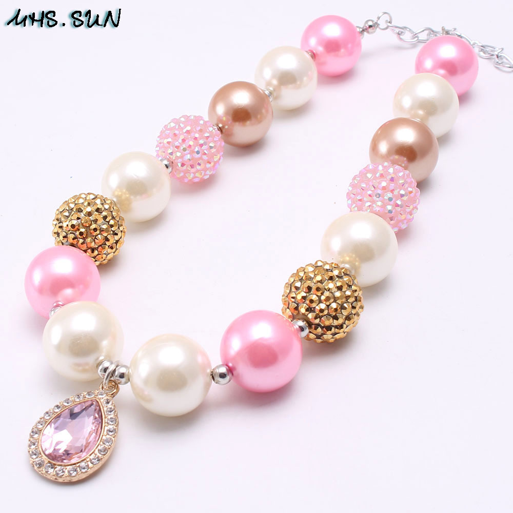 欧美新款水晶水滴吊坠儿童项链 外贸热销儿童串珠chunky项链