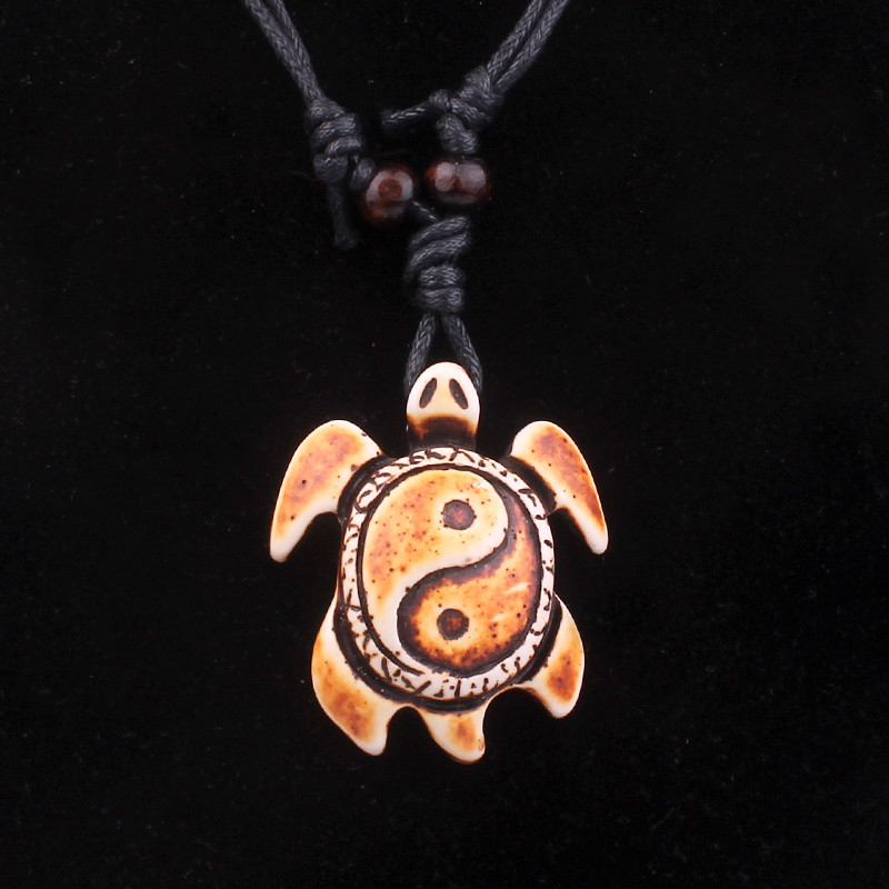 太极八卦乌龟项链仿牦牛骨雕吊坠热销欧美风仿骨个性海龟项坠批发
