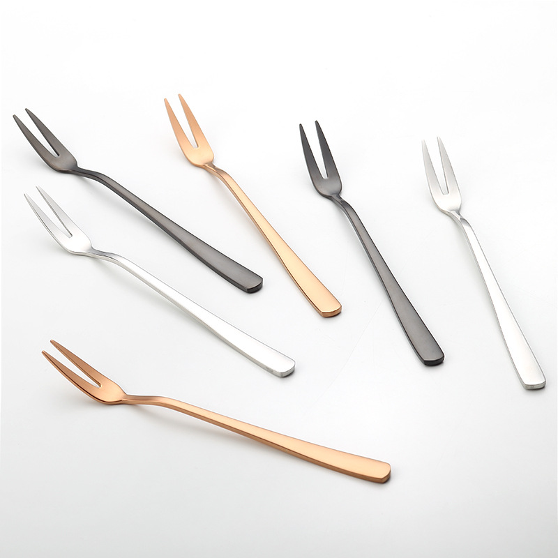 304不锈钢水果叉德系蛋糕叉子金色水果尖尾餐具月饼叉