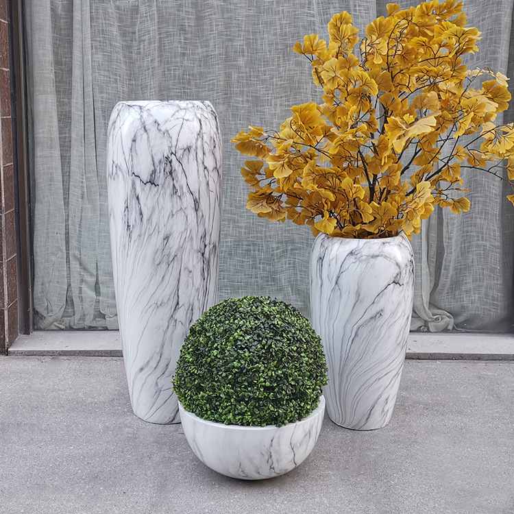 玻璃钢大理石纹坛子形落地大花瓶酒店大厅前台简约家居微景观摆件