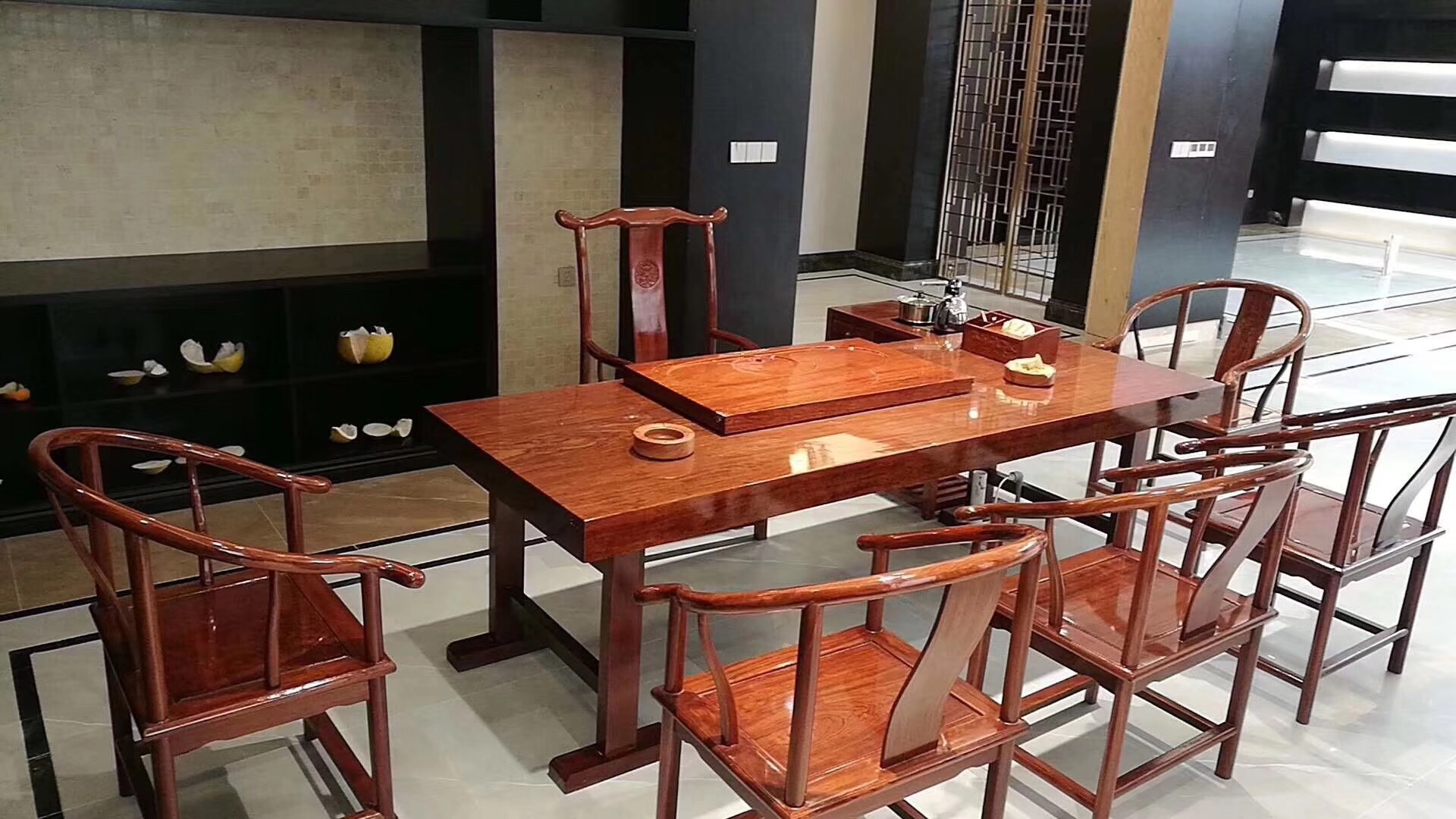 黑檀大板实木原木茶桌茶台巴花高档大气书桌餐桌大气茶桌椅桌面