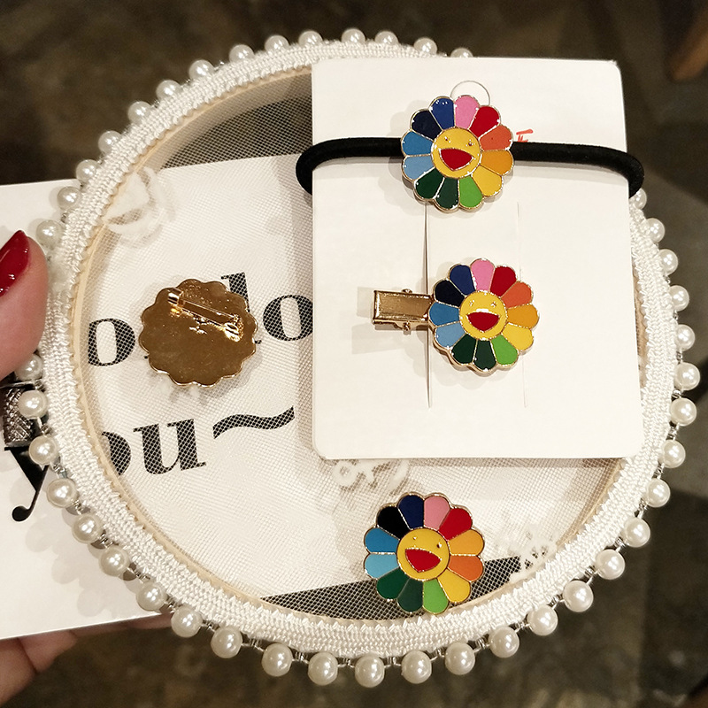 Huachenyu's Same Style Sunflower Brooch Pin Badge Japanese Cute Colorful Small Flower Drop Oil Alloy Bag Accessories