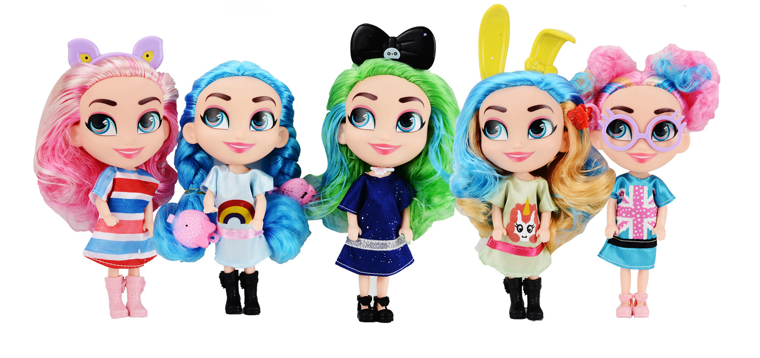 跨境玩具儿童美发公仔长发娃娃带饰品二代搪塑公仔装扮娃娃亚马逊