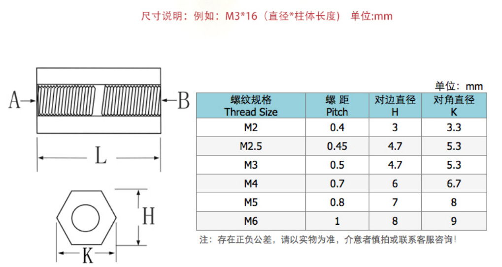 m2m2.5m3m4mm六角双通铜柱平头空心铜柱螺柱直通孔机箱主板隔离柱