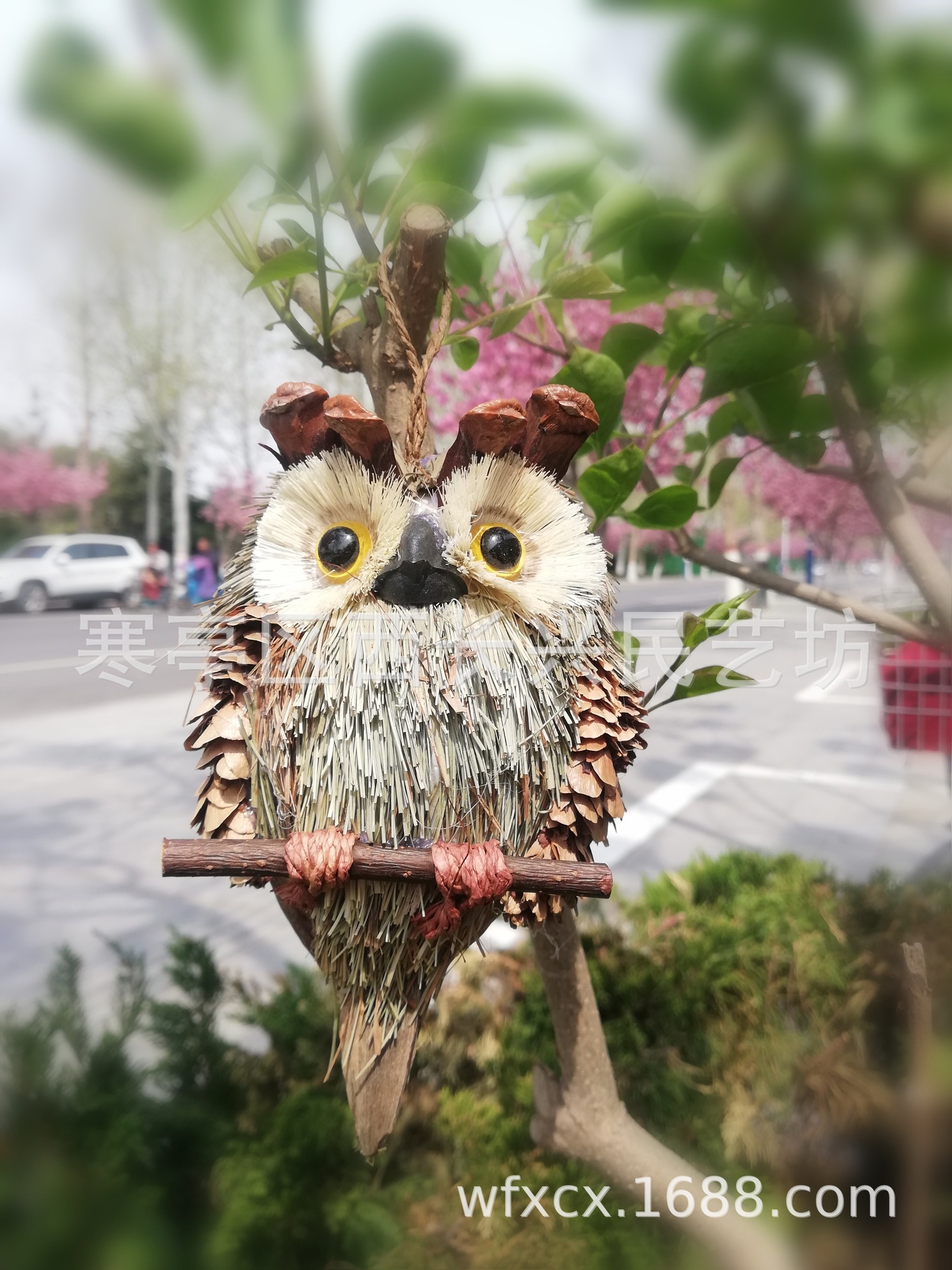 草编猫头鹰工艺品手工田园风兔子松鼠鸡发草编聚财吉祥猫头鹰