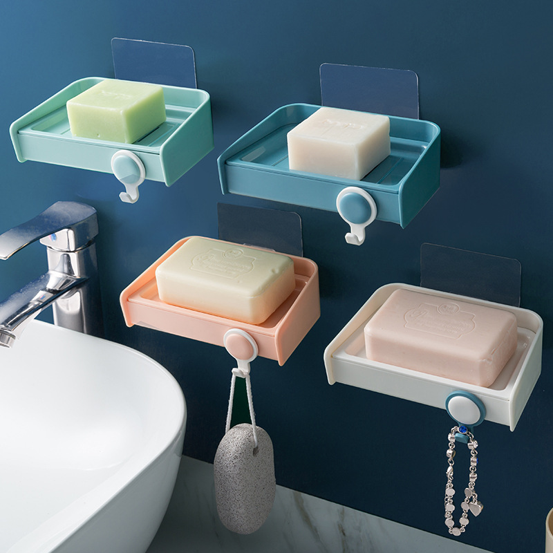3145双层沥水肥皂盒免打孔香皂架墙壁香皂盒带挂钩肥皂架皂盒tk