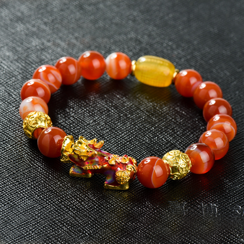 agate bracelet natural red agate bracelet couple models men and women brass alluvial gold plated temperature sensitive color changing wholesale