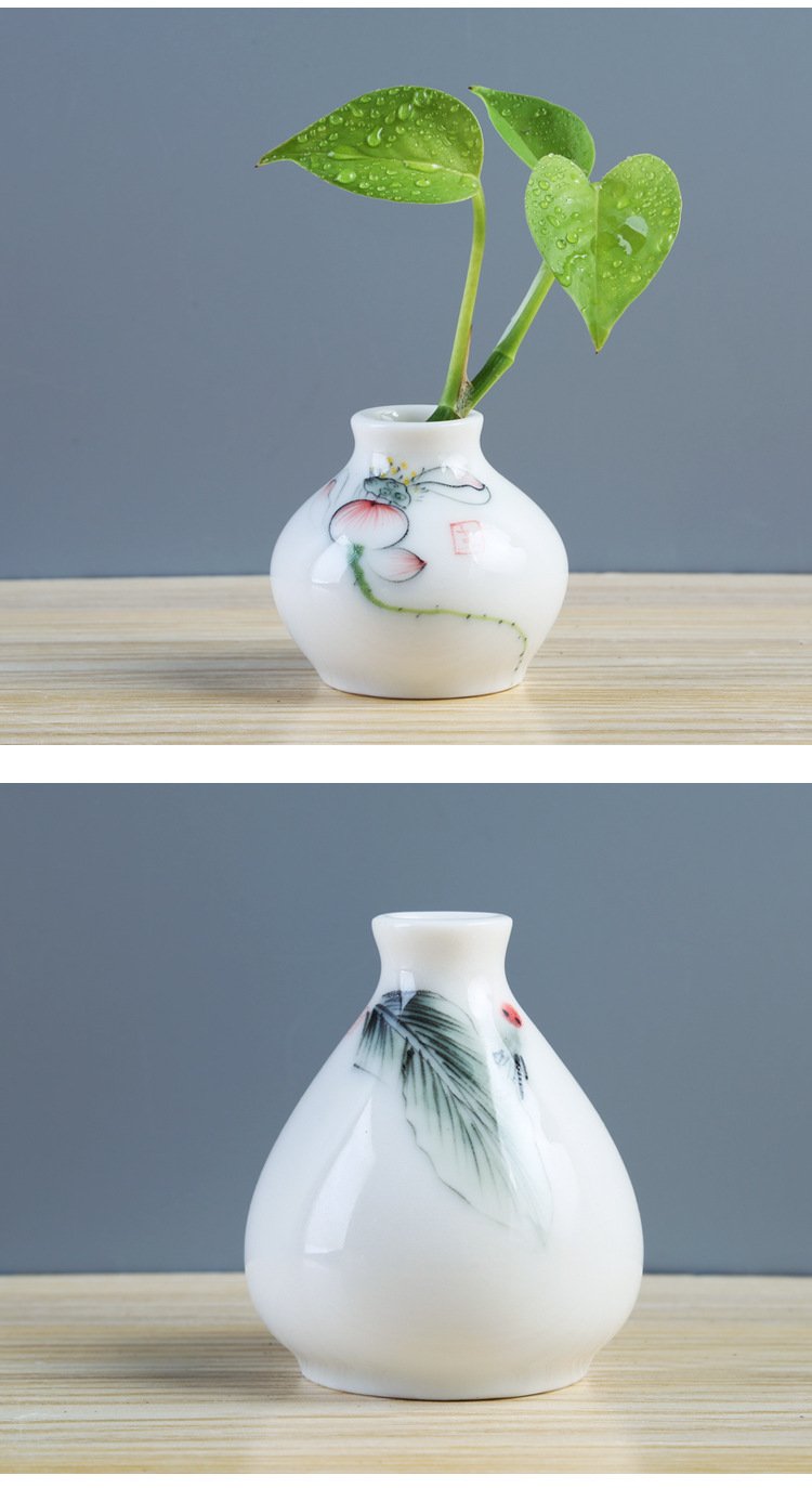 创意手绘荷花白瓷花瓶干花插花陶瓷小花瓶摆件观音玉净瓶水培花器