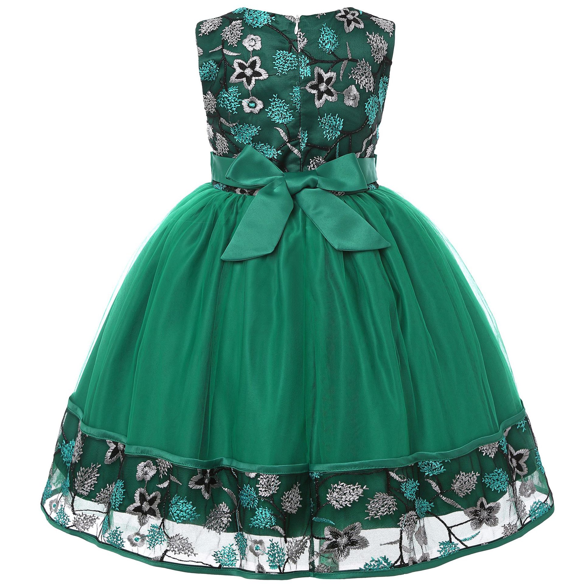 2019亚马逊热销欧美刺绣礼服裙女童晚会蕾丝公主裙花童网纱蓬蓬裙