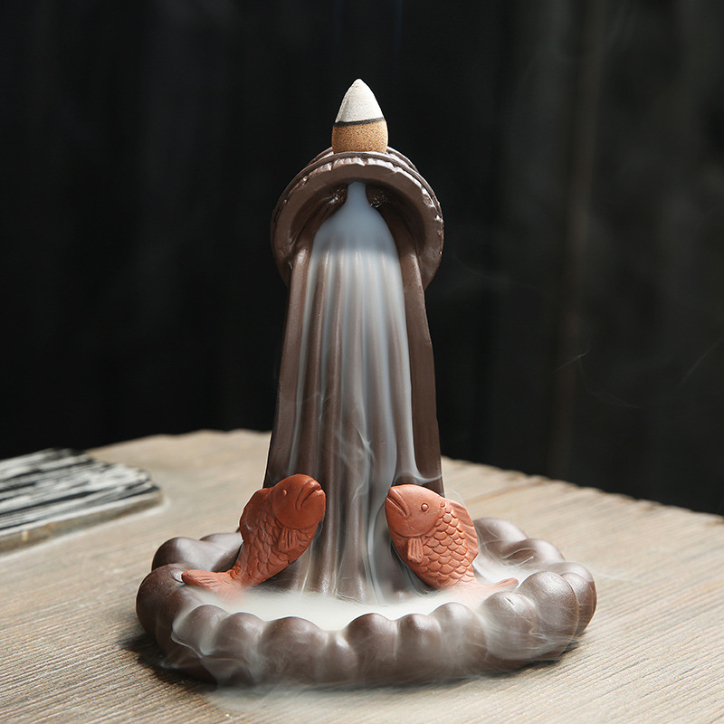 陶瓷紫砂大号倒流香炉年年有鱼创意摆件家居办公饰品檀香沉香炉