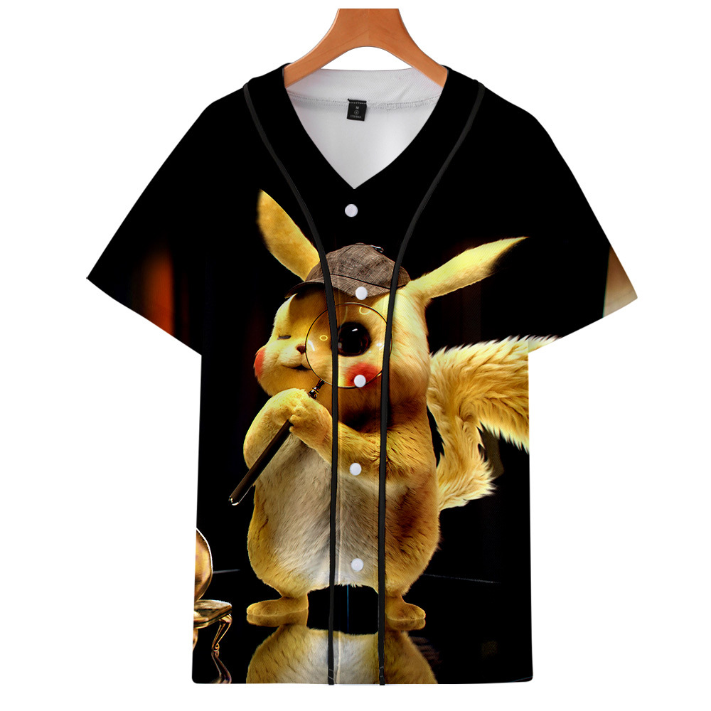 跨境提供2019新款 好看动漫 皮卡丘 3d数码男薄款棒球服