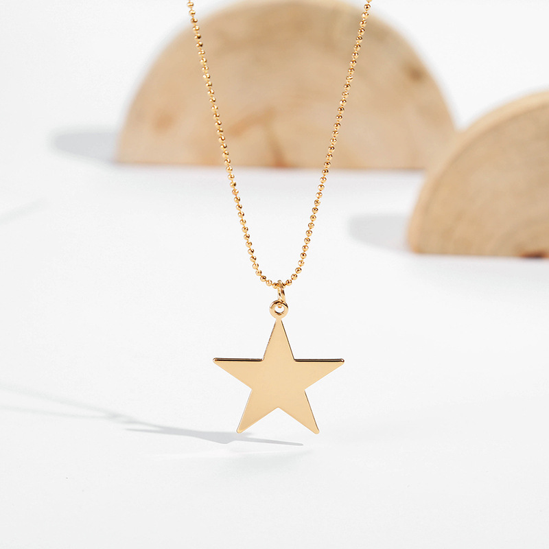 亚马逊项链饰品货源简约百搭星星牌吊坠项链毛衣链镀金锁骨链批发