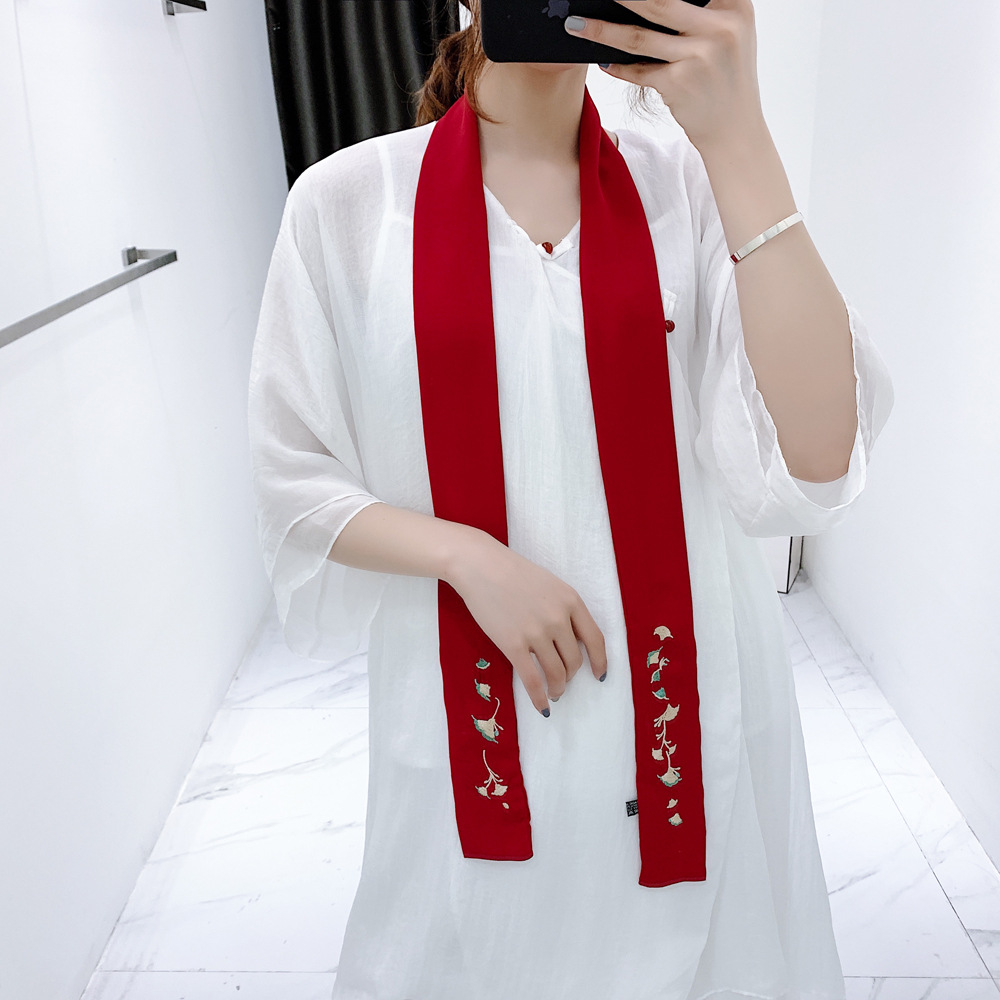 新款复古风苏州手工刺绣汉服长款百搭蝴蝶结头饰配饰飘带绣花丝巾