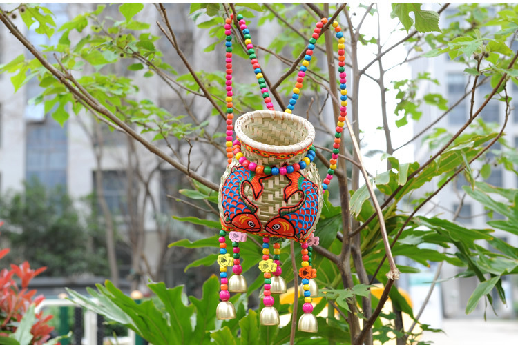 民族风竹编鱼篓装饰手工小背篓插花篓儿童摄影布置舞蹈道具用品