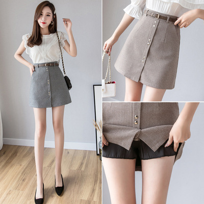 2019夏装新款时尚小清新含内衬防走光格子a字半身裙简约纯色短裙