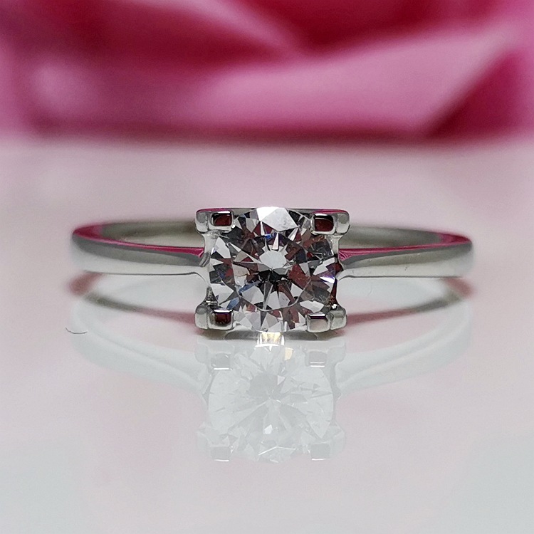 gia50分牛头款钻石戒指 18k白金四爪牛头戒指 结婚订婚钻戒女定制