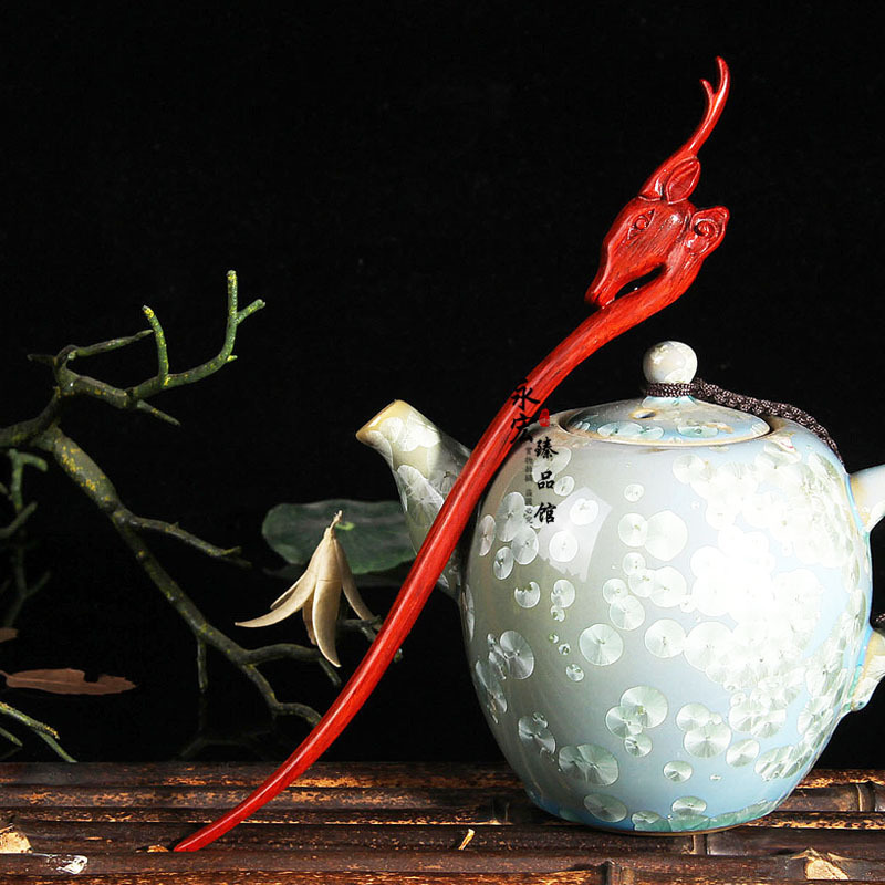 小叶紫檀鹿角发簪 檀木九色鹿发簪 复古盘发步摇 头饰簪子 可定制