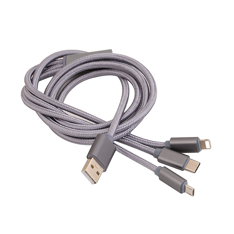 适用平果1.2米尼龙编织一拖三数据线安卓乐视三合一过2a充电线厂