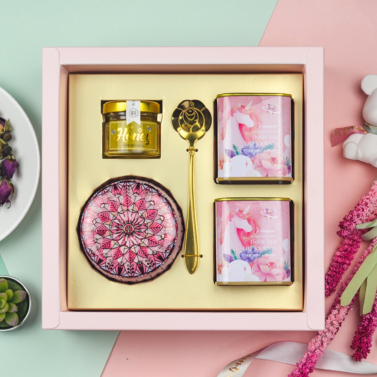 东莞米酷 新款婚庆伴手礼节日礼盒 party花茶蜜糖套装批发