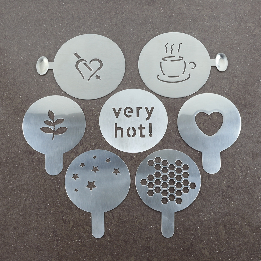 不锈钢咖啡拉花模具花式咖啡印花模型加厚diy咖啡简易造型洒粉板