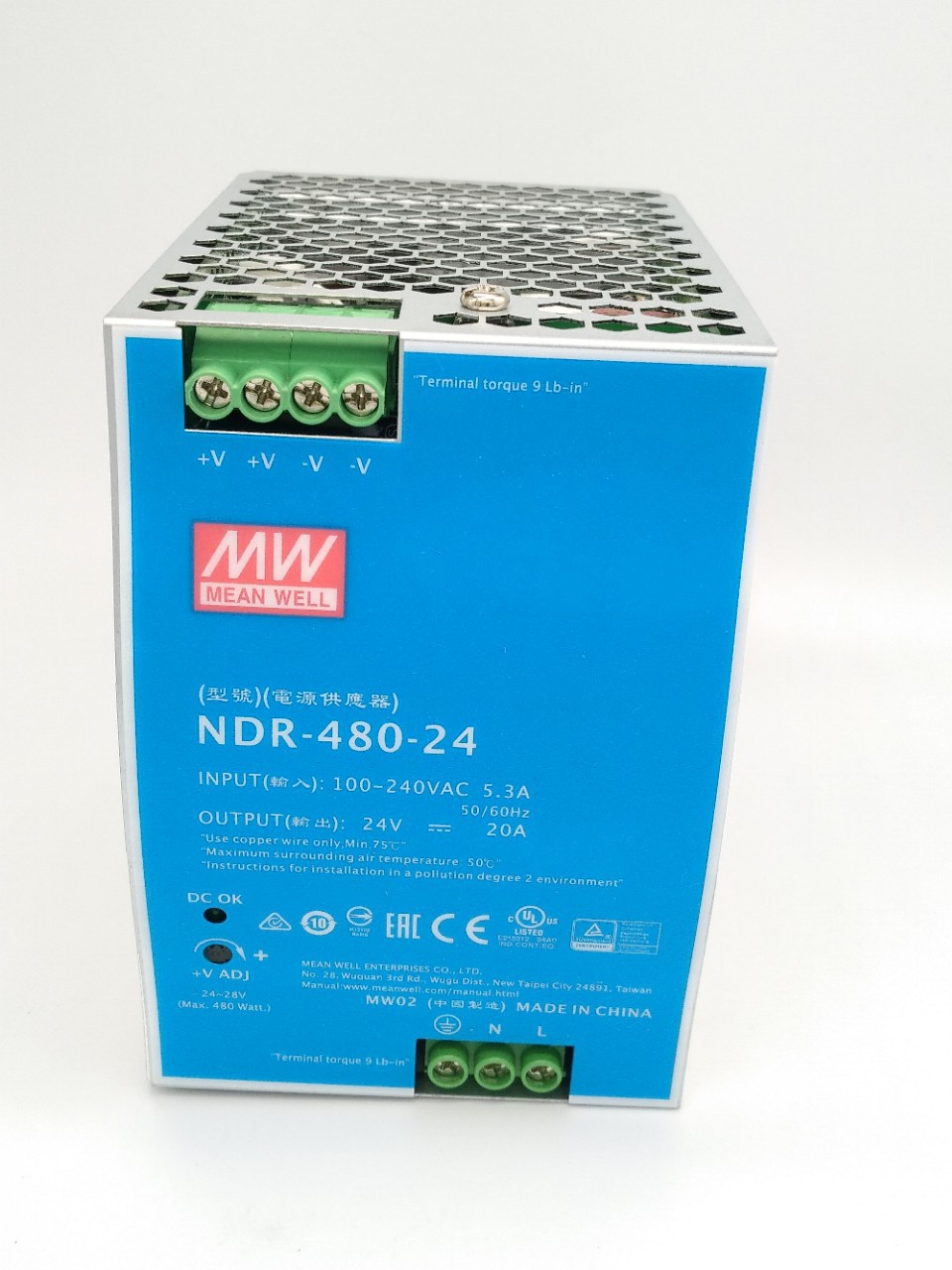 ndr-480-24台湾明纬480w24v导轨开关电源20a工控plc驱动电柜drp