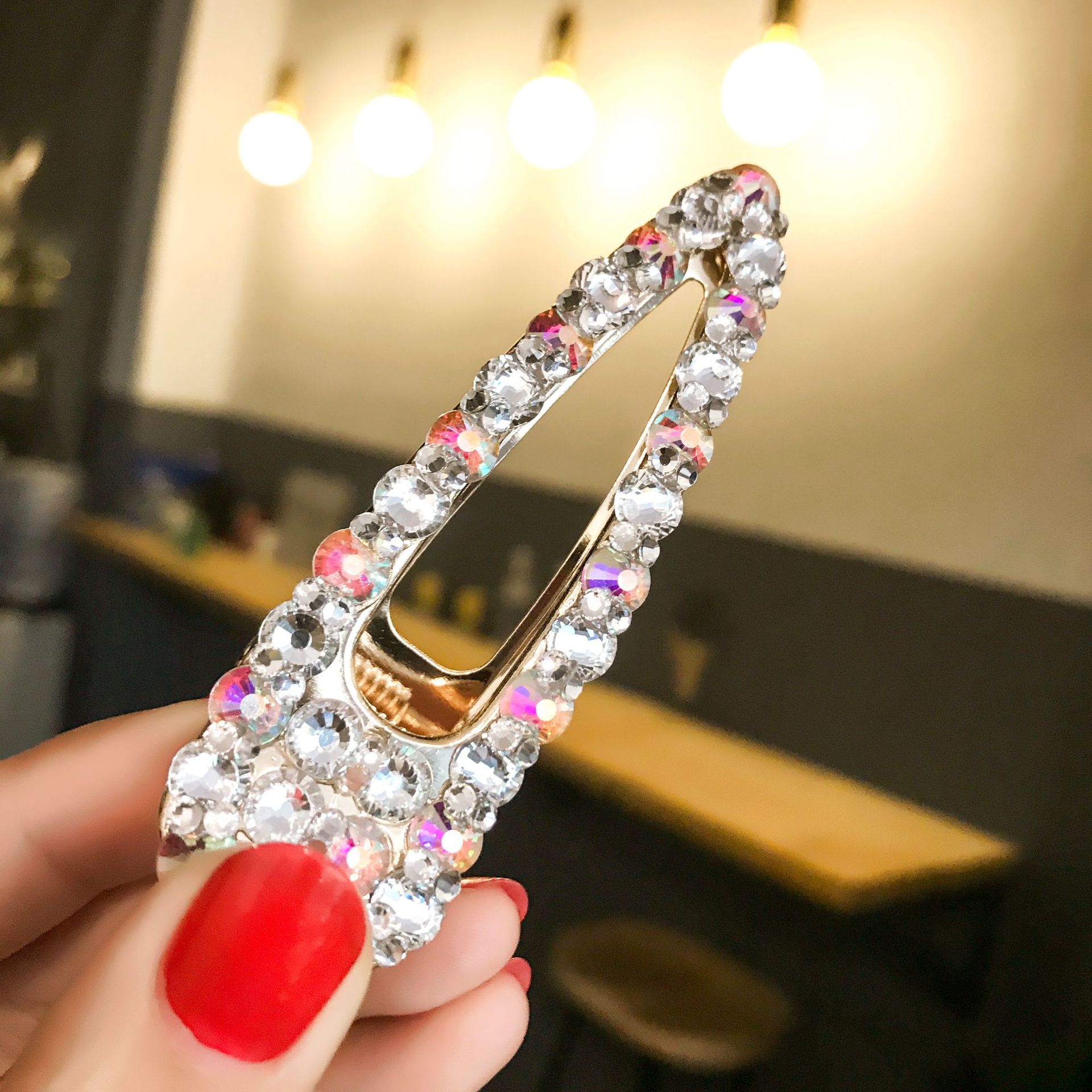 韩国发夹女水钻珍珠一字夹ins网红满钻刘海夹侧边发卡带钻边夹