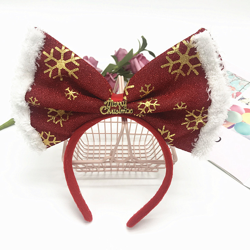 New Christmas Bronzed Fabric Big Bow Headband Fabric Plush Hair Band Exquisite Pleated Gradient Headband Wholesale