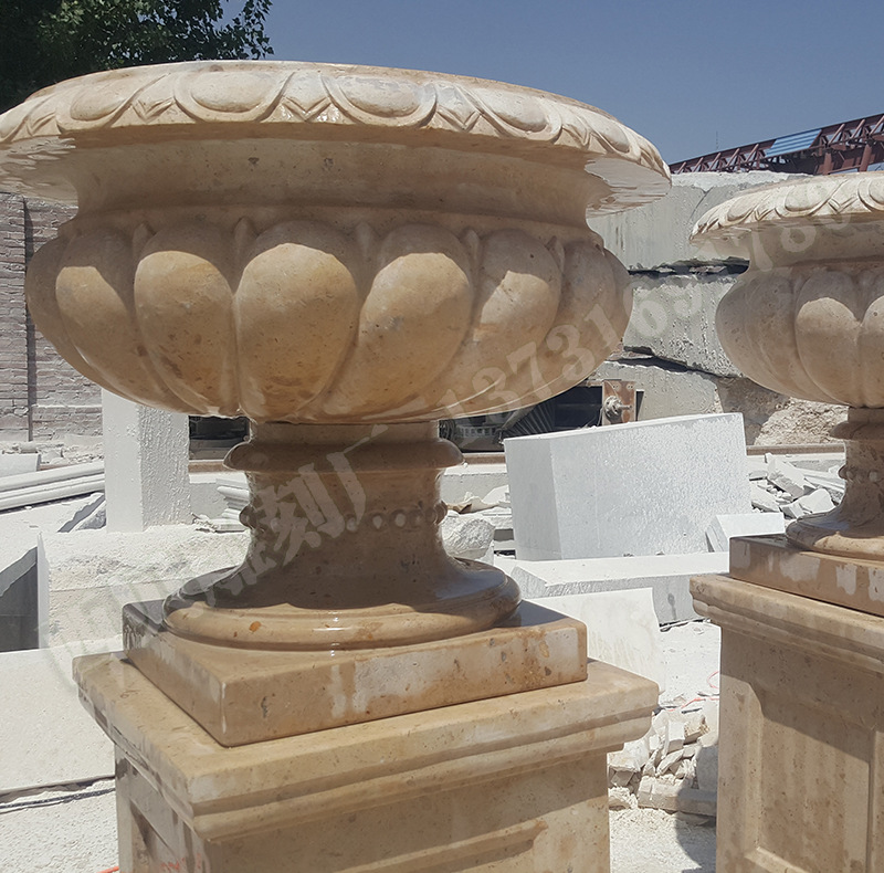 河南黄石雕花盆摆件 仿古大理石花盆 工厂直销 可定制621