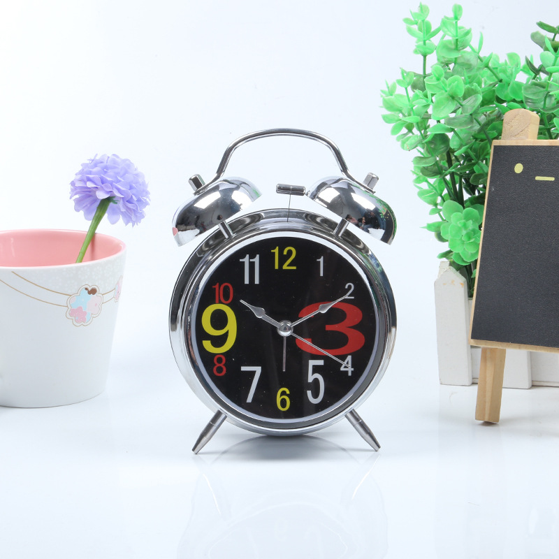 Factory Supply 4-Inch Electroplated Silver Metal Bell Alarm Clock Student Luminous Clock Bedside Fashion Double Bell Clock