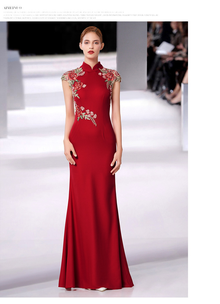 红色结婚敬酒服2019新款秋冬晚宴宴会聚会改良旗袍连衣裙晚礼服女
