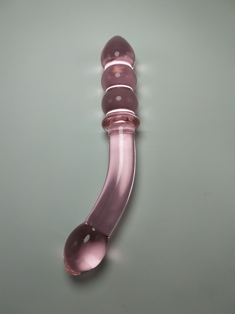 粉色迷情螺纹双头龙弯曲阳具玻璃自慰器成人用品水晶棒