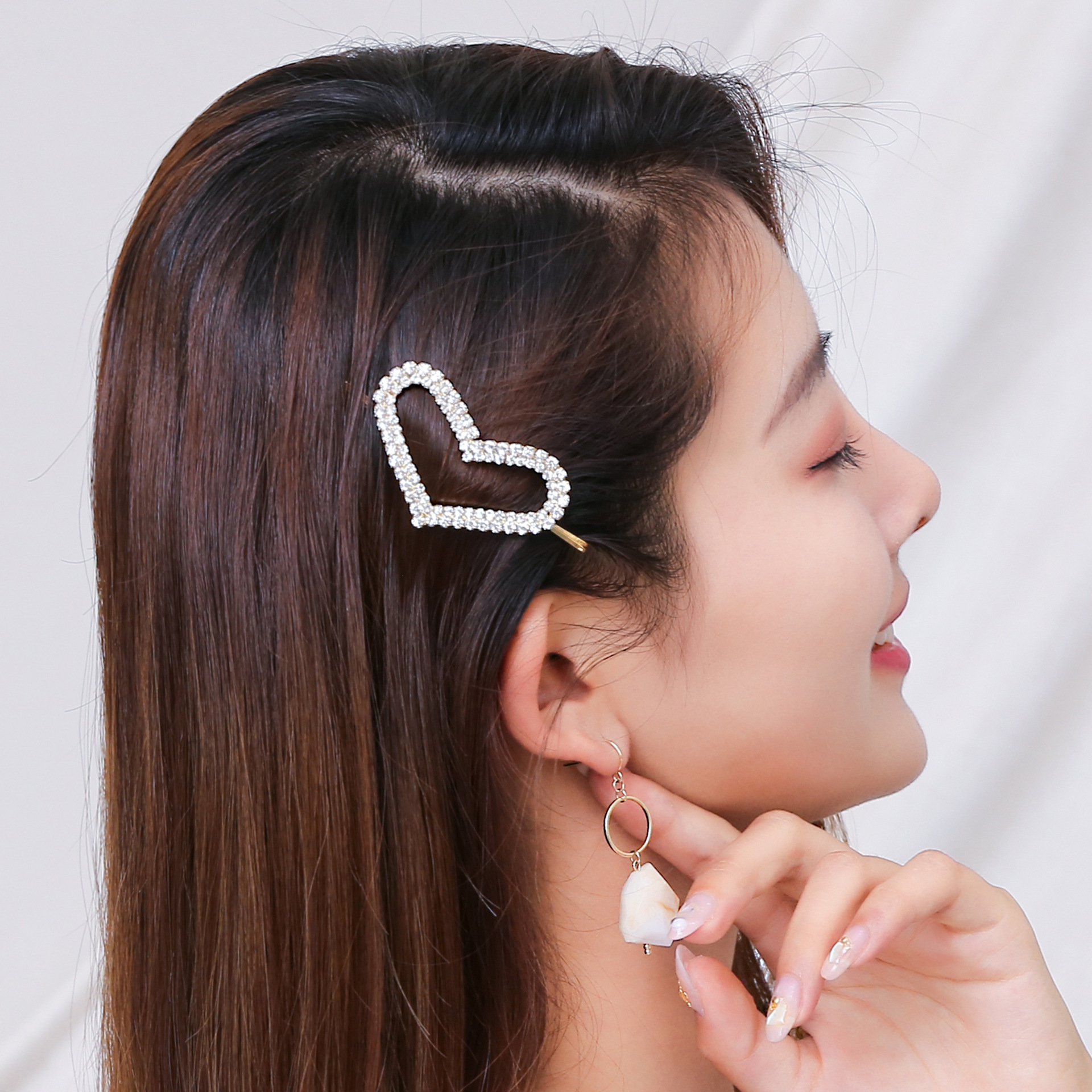 新款韩版爱心款圆形发夹边夹马尾夹女合金发卡欧美时尚饰品批发女