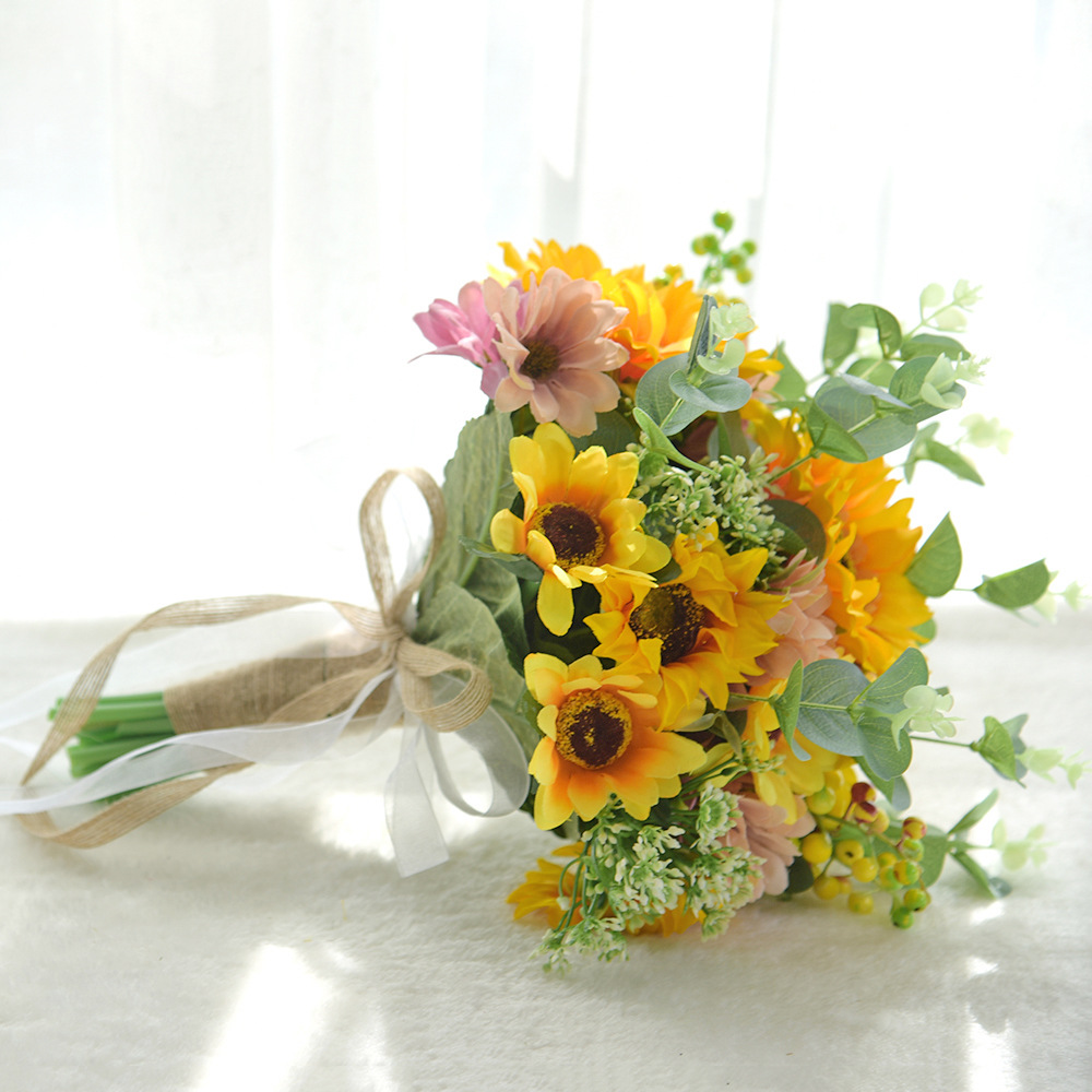 婚庆花束d812仿真花向日葵太阳花婚礼新娘手捧圣诞节礼物
