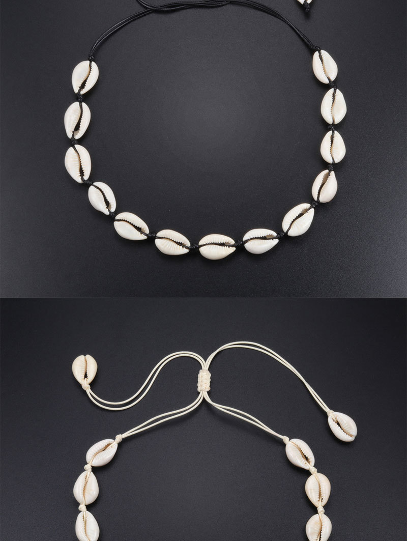 跨境时尚饰品白色贝壳项链纯手工制作项圈锁骨链子伸缩编织绳现货