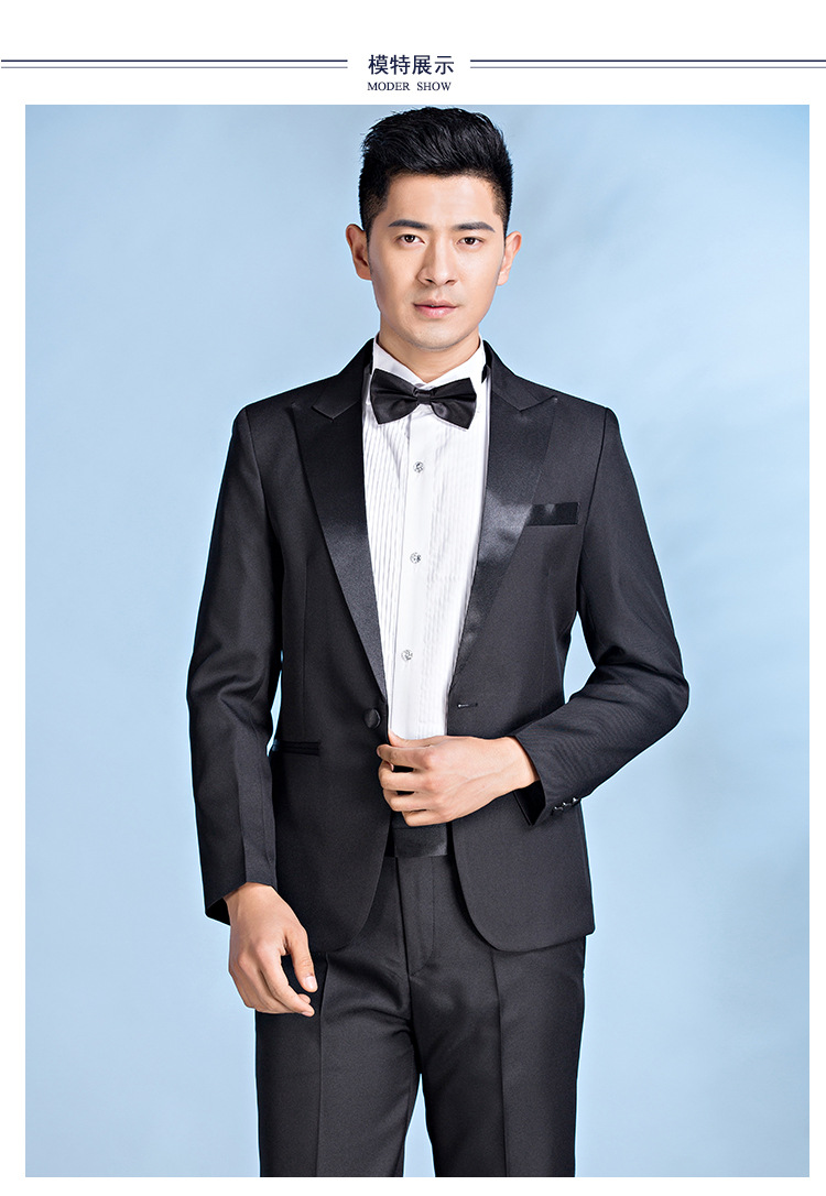 跨境专供外贸男装主持人男礼服新郎黑色西服套装舞台大合唱演出服
