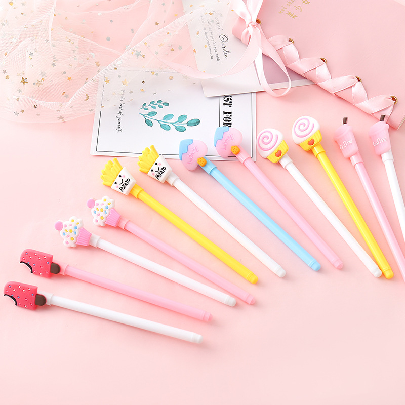 2410 Creative Cute Food Gel Pen Cartoon Unique Student Stationery Fun Signature Pen Ball Pen 0.5mm Black