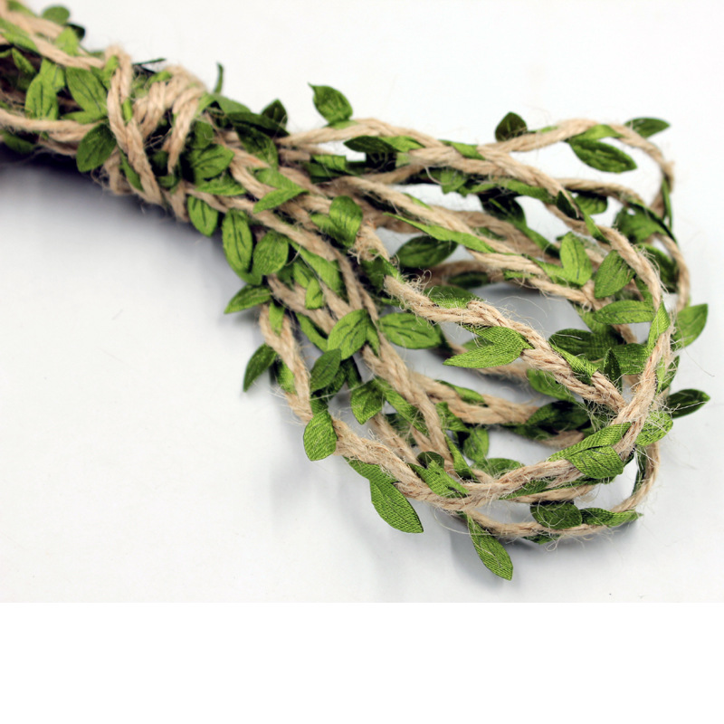 厂家直销绿叶麻绳10m/5m/扎 手工制作diy森系装饰园艺带树叶蜡绳