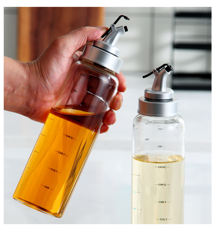 高硼硅玻璃刻度油瓶防漏压控油壶油瓶圆形可控油瓶家用单个油瓶