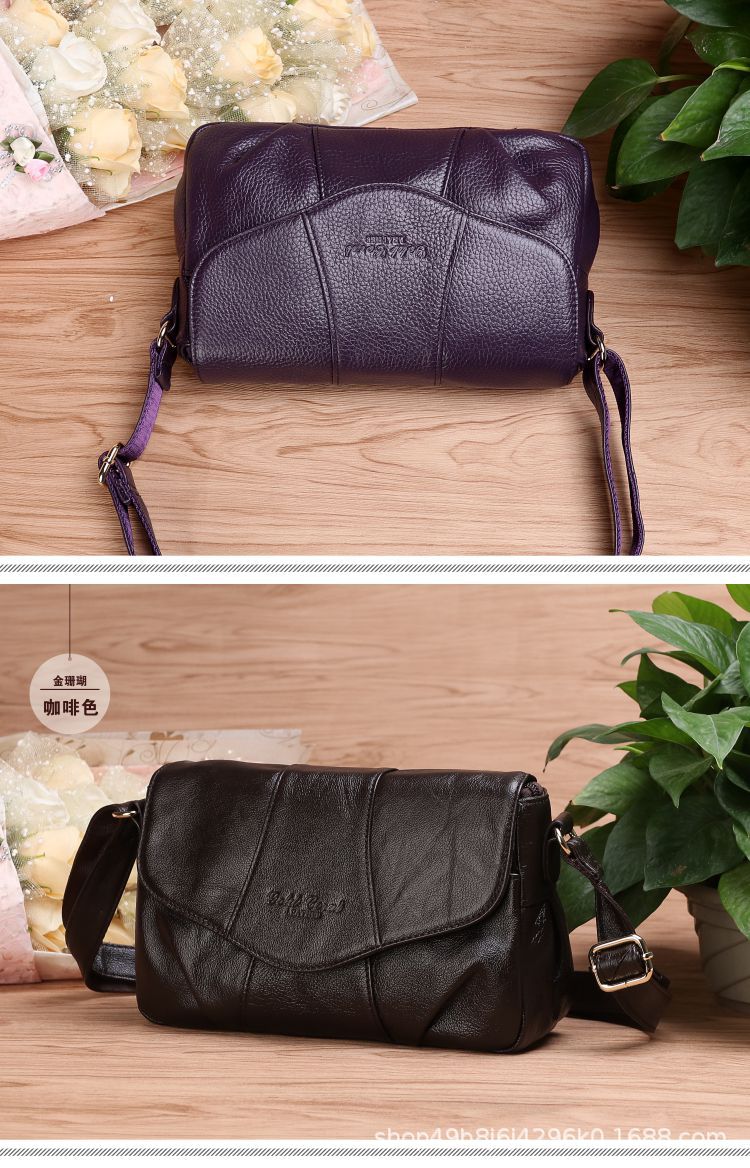 金珊瑚真皮女士斜挎包女式包包挎包牛皮单肩包中老年妈妈包牛皮包