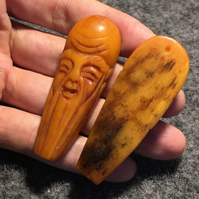 天然做旧牛骨雕刻寿星吊坠 卡子 牦牛骨跑环佛珠配件指环扳路路通