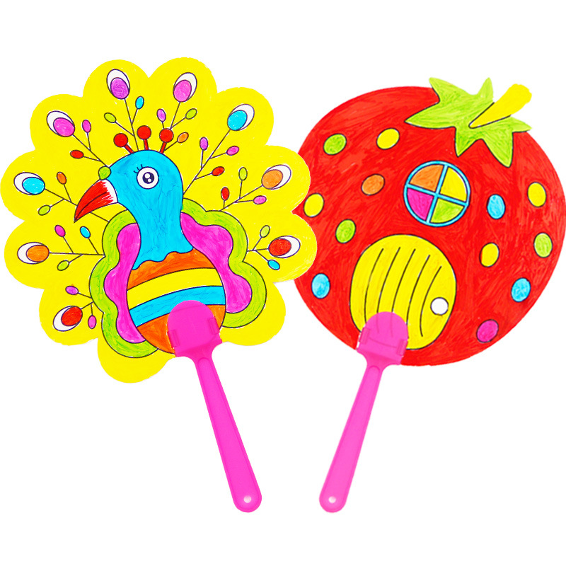 1万个儿童填色绘画扇diy手工涂鸦扇幼儿园空白折扇手工扇子卡通纸扇