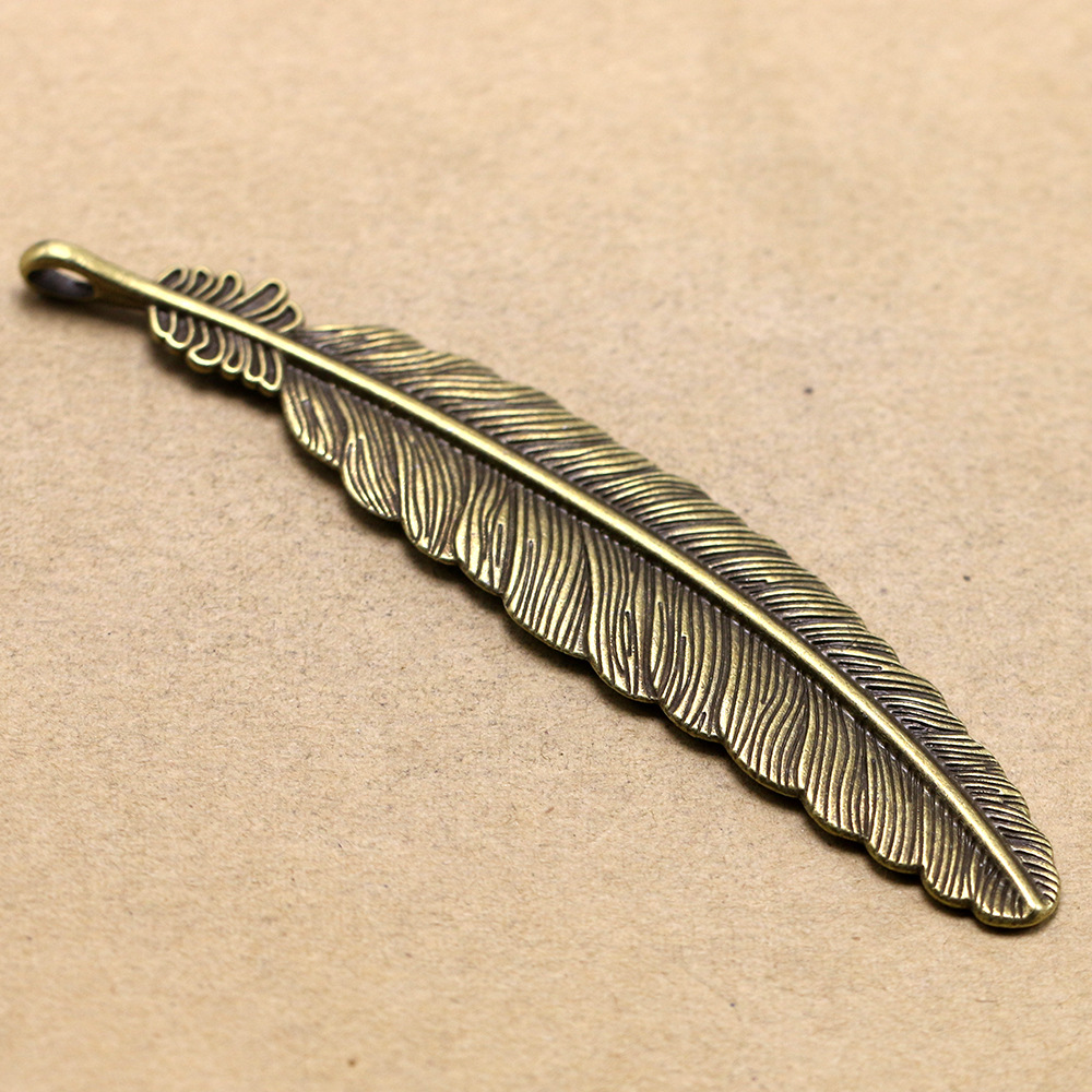 青铜色锌合金羽毛项链吊坠 diy毛衣链项链饰品配件服装配饰批发
