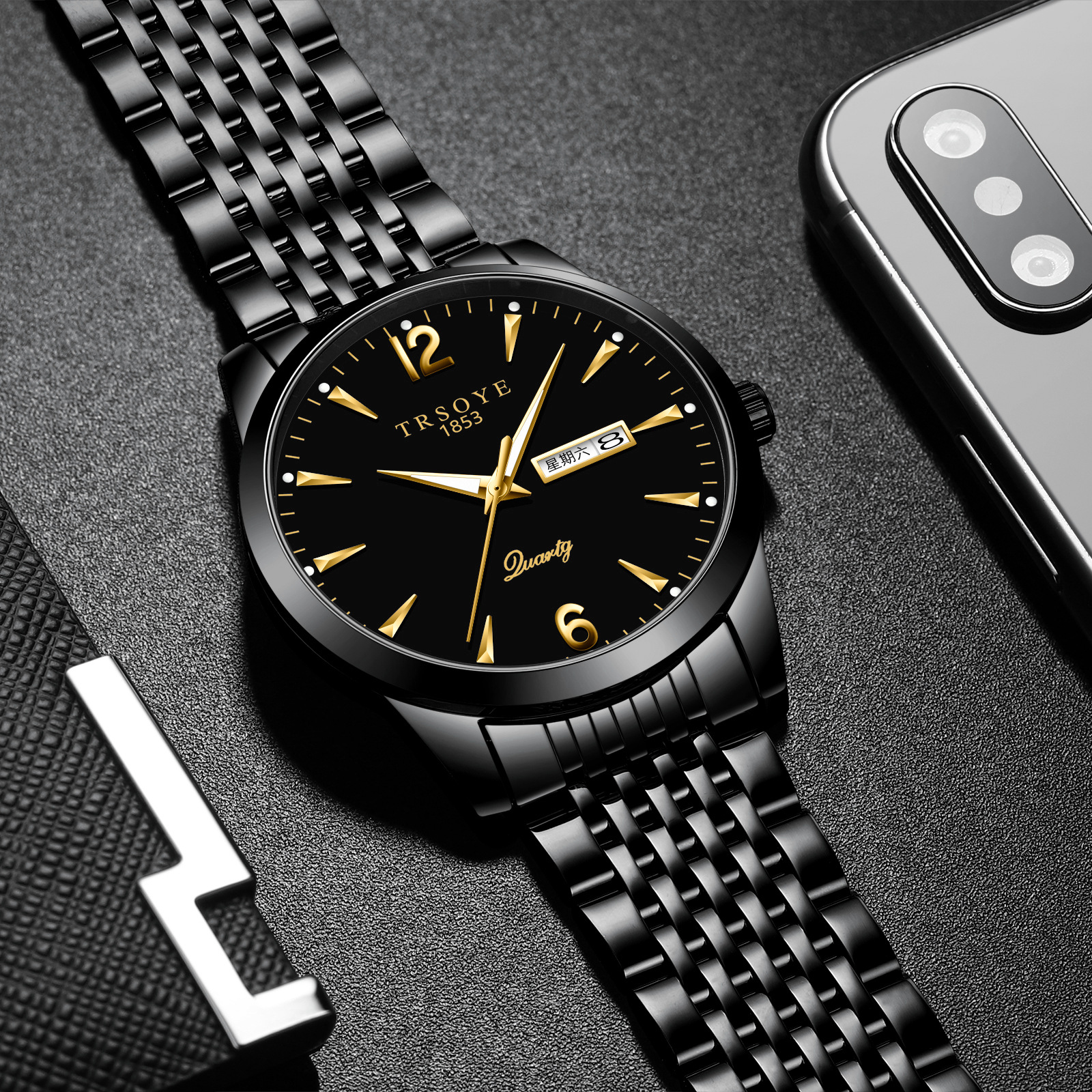 trsoye手表男爆款钢带夜光生活防水男表石英表商务时尚跨境爆款