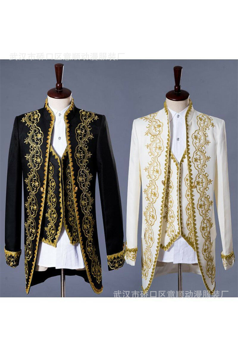 中世纪王子套装黄金刺绣晚礼服戏剧秀服装